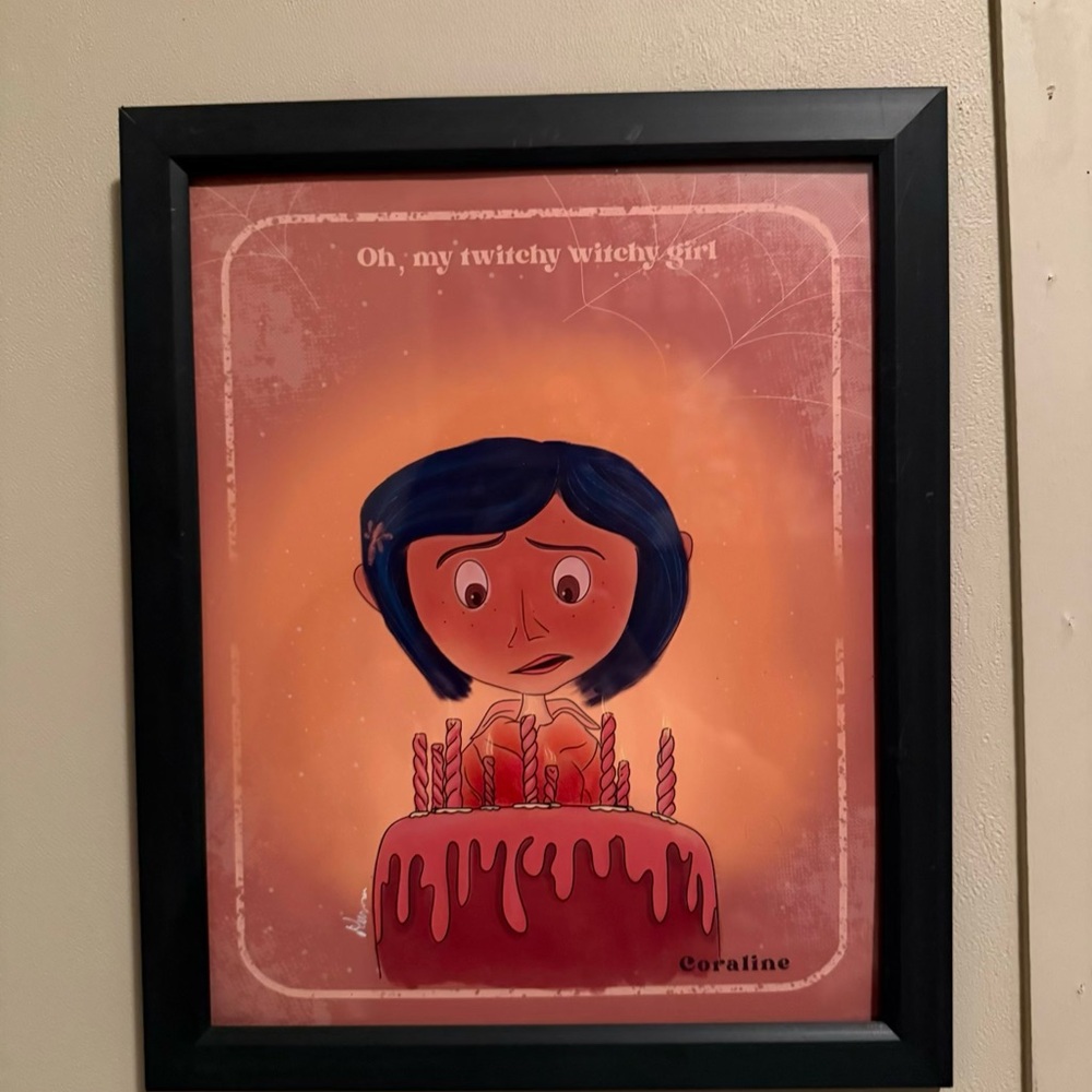 Coraline Themed Art Print with Black Frame